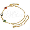 Oro Laminado Fancy Bracelet, Gold Filled Style Evil Eye and Rolo Design, Multicolor Enamel Finish, Golden Finish, 03.60.0144.1.08