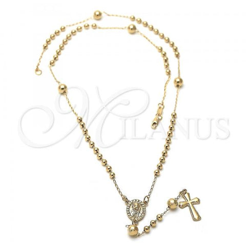 Oro Laminado Medium Rosary, Gold Filled Style Sagrado Corazon de Maria and Cross Design, Polished, Golden Finish, 09.118.0017.26