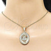 Oro Laminado Religious Pendant, Gold Filled Style Caridad del Cobre Design, Diamond Cutting Finish, Tricolor, 05.120.0098