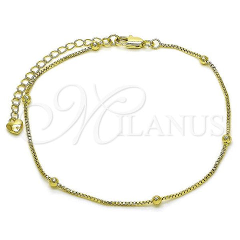 Oro Laminado Basic Anklet, Gold Filled Style Box and Ball Design, Diamond Cutting Finish, Golden Finish, 04.213.0245.09