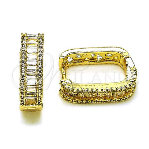Oro Laminado Huggie Hoop, Gold Filled Style Baguette Design, with White Cubic Zirconia and White Micro Pave, Polished, Golden Finish, 02.283.0120.12