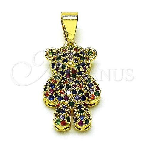 Oro Laminado Fancy Pendant, Gold Filled Style Teddy Bear Design, with Multicolor Micro Pave, Polished, Golden Finish, 05.411.0013.1
