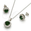 Sterling Silver Earring and Pendant Adult Set, with Green and White Cubic Zirconia, Polished, Rhodium Finish, 10.175.0062.1