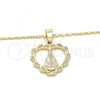 Oro Laminado Pendant Necklace, Gold Filled Style Altagracia and Heart Design, Polished, Golden Finish, 04.179.0003.18