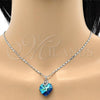 Rhodium Plated Pendant Necklace, Heart and Pave Mariner Design, with Bermuda Blue Swarovski Crystals and White Micro Pave, Polished, Rhodium Finish, 04.239.0004.16