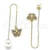 Oro Laminado Threader Earring, Gold Filled Style Butterfly Design, with Pink Crystal, Polished, Golden Finish, 02.253.0005.3