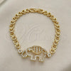 Oro Laminado Basic Bracelet, Gold Filled Style Elephant and Heart Design, with White Cubic Zirconia, Polished, Golden Finish, 03.283.0040.07