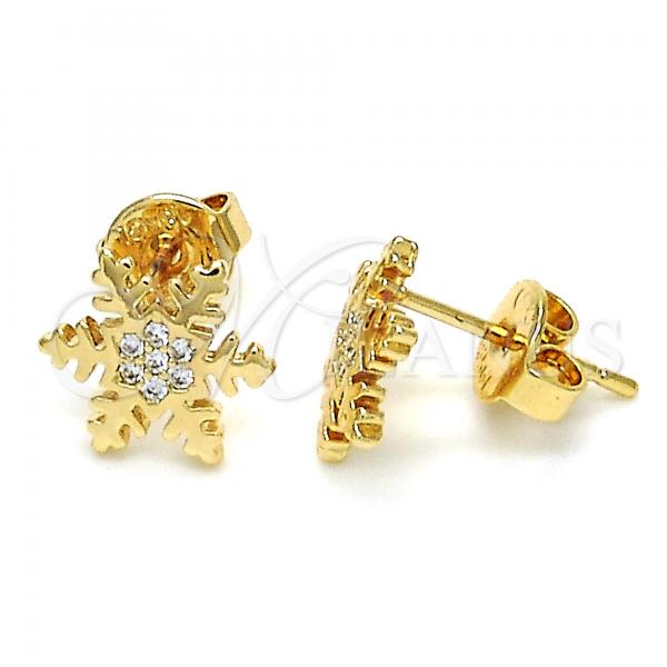 Oro Laminado Stud Earring, Gold Filled Style with White Micro Pave, Polished, Golden Finish, 02.156.0311