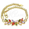 Oro Laminado Fancy Bracelet, Gold Filled Style Flower and Leaf Design, with Multicolor Cubic Zirconia, Polished, Golden Finish, 03.63.2129.2.07