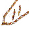 Oro Laminado Necklace and Earring, Gold Filled Style with Multicolor Cubic Zirconia, Polished, Golden Finish, 06.205.0009
