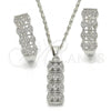 Rhodium Plated Earring and Pendant Adult Set, with White Cubic Zirconia, Polished, Rhodium Finish, 10.217.0011