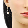 Oro Laminado Long Earring, Gold Filled Style with Ivory Pearl and White Micro Pave, Polished, Golden Finish, 02.387.0110