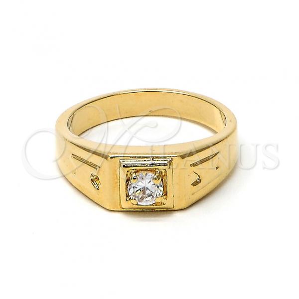 Oro Laminado Mens Ring, Gold Filled Style Solitaire Design, with White Cubic Zirconia, Polished, Golden Finish, 5.175.033.07 (Size 7)