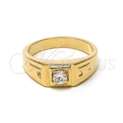 Oro Laminado Mens Ring, Gold Filled Style Solitaire Design, with White Cubic Zirconia, Polished, Golden Finish, 5.175.033.07 (Size 7)