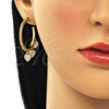 Oro Laminado Stud Earring, Gold Filled Style Heart Design, with White Micro Pave, Polished, Golden Finish, 02.341.0111