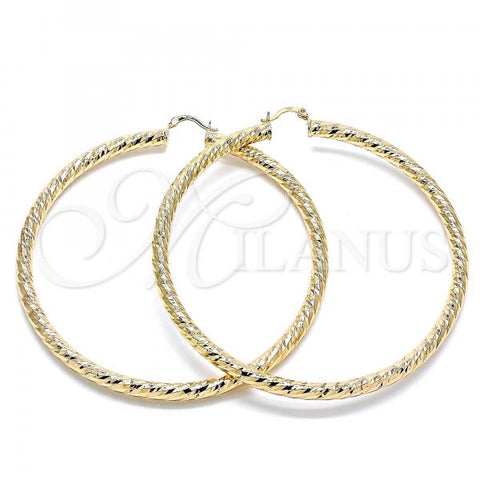 Oro Laminado Extra Large Hoop, Gold Filled Style Hollow Design, Diamond Cutting Finish, Golden Finish, 02.170.0313.90