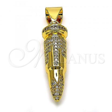 Oro Laminado Fancy Pendant, Gold Filled Style with White Micro Pave, Polished, Golden Finish, 05.342.0121