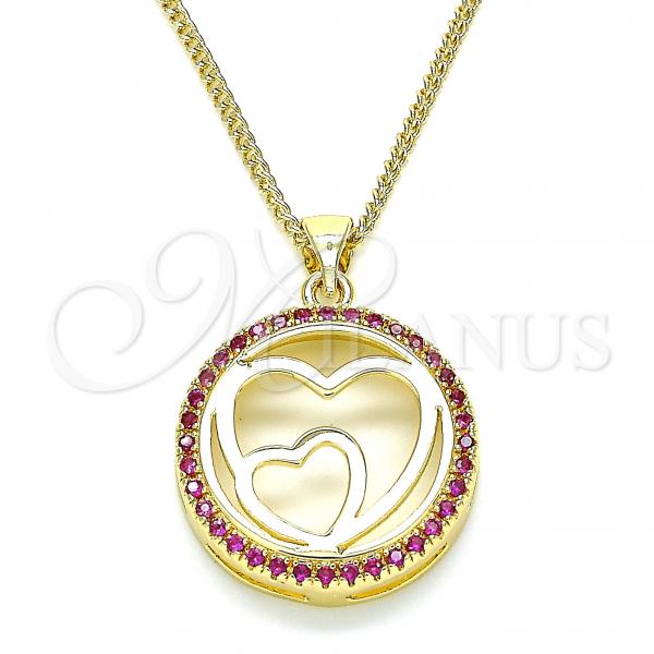 Oro Laminado Pendant Necklace, Gold Filled Style Heart Design, with Ruby Micro Pave, Polished, Golden Finish, 04.156.0334.1.20