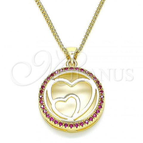 Oro Laminado Pendant Necklace, Gold Filled Style Heart Design, with Ruby Micro Pave, Polished, Golden Finish, 04.156.0334.1.20