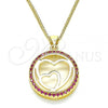 Oro Laminado Pendant Necklace, Gold Filled Style Heart Design, with Ruby Micro Pave, Polished, Golden Finish, 04.156.0334.1.20