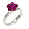 Rhodium Plated Multi Stone Ring, Flower Design, with Fuchsia Swarovski Crystals, Polished, Rhodium Finish, 01.239.0010.6 (One size fits all)