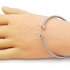 Rhodium Plated Individual Bangle, Heart Design, with White Micro Pave, Polished, Rhodium Finish, 07.60.0007.1