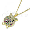 Oro Laminado Pendant Necklace, Gold Filled Style Owl Design, with Multicolor Micro Pave, Polished, Golden Finish, 04.156.0393.1.20