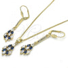 Oro Laminado Earring and Pendant Adult Set, Gold Filled Style with Sapphire Blue and White Cubic Zirconia, Polished, Golden Finish, 10.210.0071.2