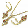 Oro Laminado Earring and Pendant Adult Set, Gold Filled Style with Garnet Cubic Zirconia, Polished, Golden Finish, 10.357.0004