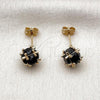 Oro Laminado Stud Earring, Gold Filled Style Ball Design, with Black Cubic Zirconia, Polished, Golden Finish, 02.342.0360