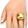 Oro Laminado Multi Stone Ring, Gold Filled Style Greek Key Design, with White Crystal, Polished, Golden Finish, 01.241.0038.09 (Size 9)