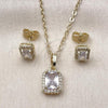 Oro Laminado Earring and Pendant Adult Set, Gold Filled Style Cluster Design, with White Cubic Zirconia and White Micro Pave, Polished, Golden Finish, 10.196.0187