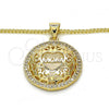 Oro Laminado Pendant Necklace, Gold Filled Style Heart Design, with White Micro Pave, Polished, Golden Finish, 04.156.0175.20