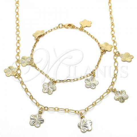 Oro Laminado Necklace and Bracelet, Gold Filled Style Flower Design, Polished, Golden Finish, 06.63.0202