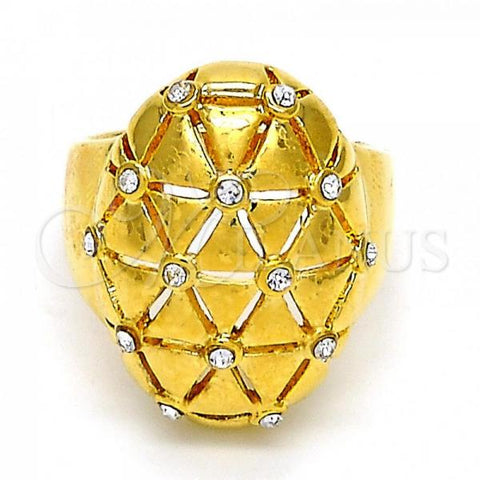 Oro Laminado Multi Stone Ring, Gold Filled Style with White Crystal, Diamond Cutting Finish, Golden Finish, 01.118.0044.09 (Size 9)