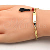 Oro Laminado Charm Bracelet, Gold Filled Style Hand Design, with Black and Orange Red Azavache, Polished, Golden Finish, 03.63.1811.06