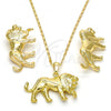 Oro Laminado Earring and Pendant Adult Set, Gold Filled Style Lion Design, Polished, Golden Finish, 10.185.0003