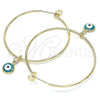 Oro Laminado Medium Hoop, Gold Filled Style Evil Eye Design, Turquoise Enamel Finish, Golden Finish, 02.213.0220.1.40