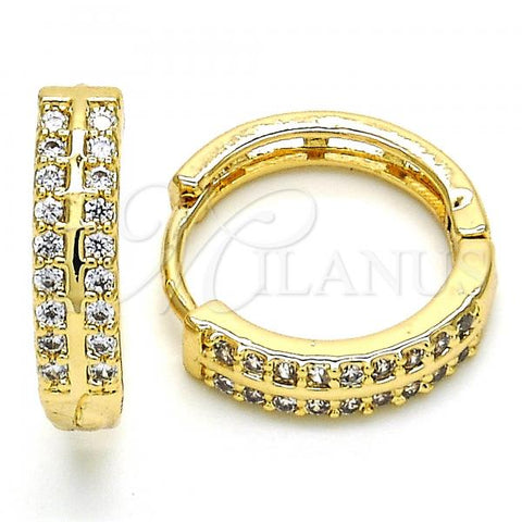 Oro Laminado Huggie Hoop, Gold Filled Style with White Cubic Zirconia, Polished, Golden Finish, 02.266.0029.20