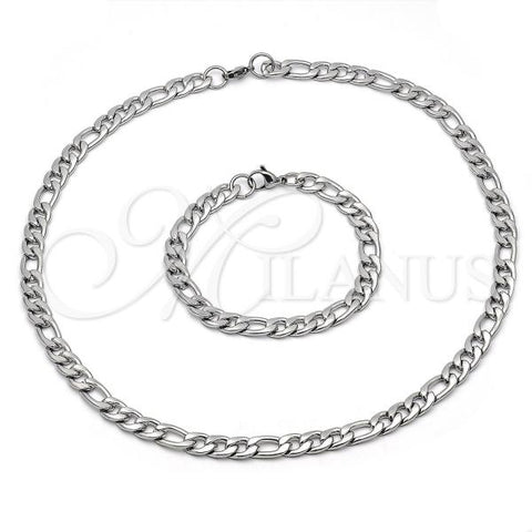 Stainless Steel Necklace and Bracelet, Figaro Design, Polished, Steel Finish, 06.116.0029