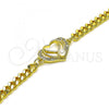 Oro Laminado Fancy Bracelet, Gold Filled Style Heart Design, with Ivory Pearl and White Micro Pave, Polished, Golden Finish, 03.381.0053.07