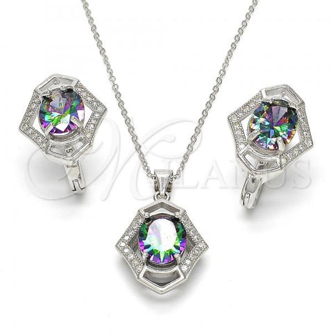 Sterling Silver Earring and Pendant Adult Set, with  Cubic Zirconia and White Micro Pave, Polished, Rhodium Finish, 10.186.0024