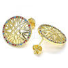 Oro Laminado Stud Earring, Gold Filled Style with Multicolor Micro Pave, Polished, Golden Finish, 02.233.0018