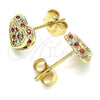 Oro Laminado Stud Earring, Gold Filled Style Heart Design, with Garnet and White Micro Pave, Polished, Golden Finish, 02.344.0019.2