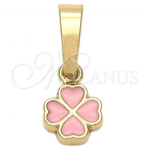 Oro Laminado Fancy Pendant, Gold Filled Style Flower Design, Pink Enamel Finish, Golden Finish, 05.163.0068.1