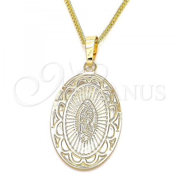 Oro Laminado Pendant Necklace, Gold Filled Style Guadalupe Design, Polished, Golden Finish, 04.106.0051.1.20