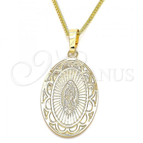 Oro Laminado Pendant Necklace, Gold Filled Style Guadalupe Design, Polished, Golden Finish, 04.106.0051.1.20