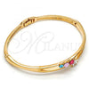 Oro Laminado Individual Bangle, Gold Filled Style Flower Design, with Multicolor Crystal, Polished, Golden Finish, 07.171.0032.1.04 (07 MM Thickness, Size 5 - 2.50 Diameter)
