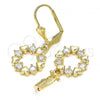Oro Laminado Dangle Earring, Gold Filled Style Heart Design, with White Cubic Zirconia, Polished, Golden Finish, 02.210.0442