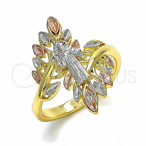 Oro Laminado Elegant Ring, Gold Filled Style San Benito Design, Polished, Tricolor, 01.253.0021.07 (Size 7)
